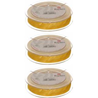 👉 Gouden 3x Hobby/decoratie organza sierlinten 1,5 cm/15 mm x 10 meter