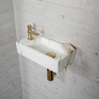 👉 Fonteinset messing goud keramiek rechthoek color links Carrara Marmerlook Wiesbaden (kraangat links) 8719304725732