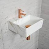 👉 Fonteinset koper keramiek rechthoek color midden Carrara Marmerlook Wiesbaden (kraangat midden) 8719304725824
