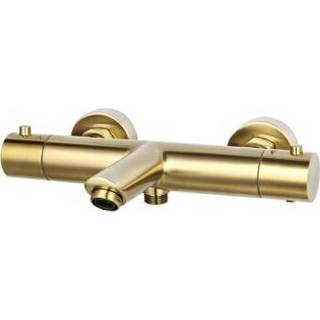 👉 Badmengkraan messing goud standaard perlator opbouw thermostatisch knop keramisch geborsteld Thermostatische Sanilux Rond 8719304904052