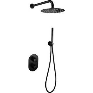 👉 Hand douche messing rond bouw thermostatisch knop keramisch mat zwart Thermostatische Regendoucheset Sanilux Peralta Inbouw Met Handdouche (incl. inbouwbox) 8719304904083
