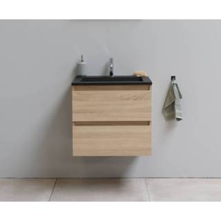 👉 Badmeubel zwart acryl eiken Bewonen Luuk - 60cm wastafel Slade 1 kraangat zonder spiegel geassembleerd