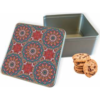 👉 Koektrommel grijs vierkant Orientaalse Mandala woon accessoires mannen - Bewaarblik 20x20x10 cm 8720329173217