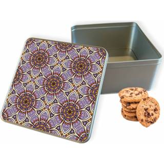 👉 Koektrommel paarse zwart vierkant Mandala woon accessoires mannen - Bewaarblik 20x20x10 cm 8720329173224