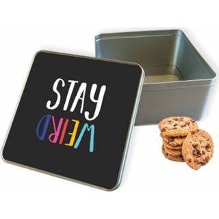 Koektrommel zwart vierkant Stay Weird woon accessoires - Bewaarblik 20x20x10 cm 8720329173439