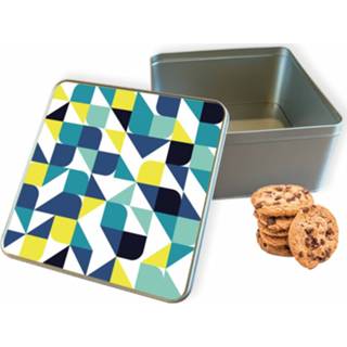 Koektrommel blauw grijs vierkant Modern woon accessoires - Bewaarblik 20x20x10 cm 8720329173477