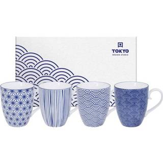 👉 Beker blauwe blauw wit set- Nippon Blue- 4 stuks 8.5x10.2cm 380ml 8719323516601
