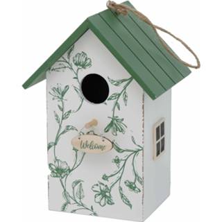 👉 Vogelhuisje wit groen hout Vogelhuisje/nestkastjes wit/groen 22 cm