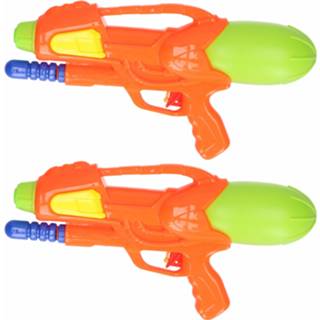 👉 Water pistool kunststof kinderen oranje Waterspeelgoed waterpistool/waterpistolen voor 30 cm met pomp