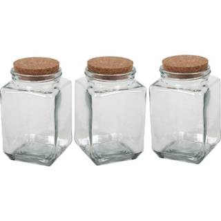 👉 Bewaarpot transparante glas 3x bewaarpotten/voorraadpotten met kurken dop van 600 ml