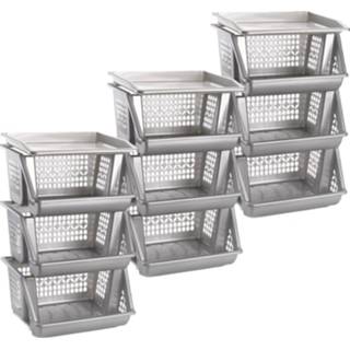 👉 Grijze 3x opberg kratten/kasten/organizers 3 vakken 62 cm