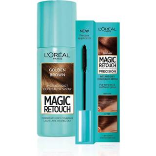 👉 Concealer bruin grijs vrouwen L'Oréal Paris Magic Retouch Golden Brown 75ml & Precision Instant Grey Brush Set