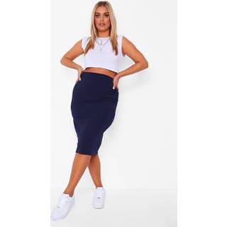 👉 Plus Super Stretch Midi Rok, Navy