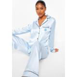 👉 Geborduurde Satijnen Pyjama Set Met Sneeuwvlokken, Blue