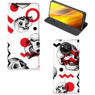 👉 Rood Mobiel BookCase Xiaomi Poco X3 Skull Red 8720215780857