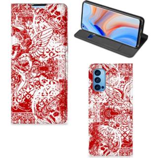 👉 Rood Mobiel BookCase OPPO Reno4 Pro 5G Angel Skull 8720215968989