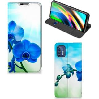 👉 Orchidee blauw Motorola Moto G9 Plus Smart Cover - Cadeau voor je Moeder 8720215433272