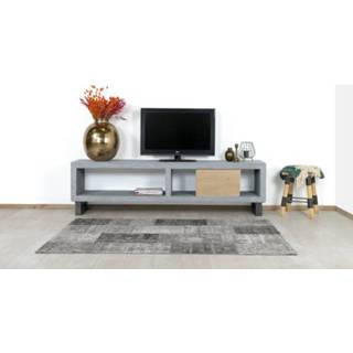 👉 Schuifdeur houten beton cire Custom Made grijs Betonlook TV meubel Evergreen met industriele poten en