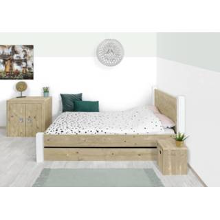 👉 Steigerhout Custom Made beige Steigerhouten bed Gowes met landelijke hoekpoten