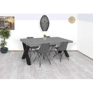 👉 Industriële tafel beton cire Custom Made grijs Betonlook Waves met X poten