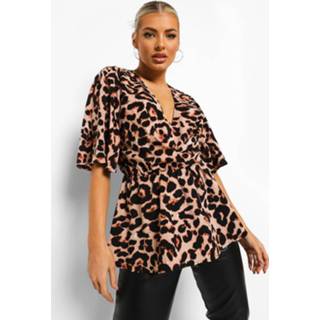 Peplum Luipaardprint Blouse Met Engelenmouwen, Leopard