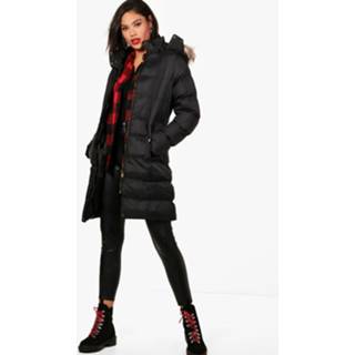 👉 Marine vrouwen zwart Longline Padded Hooded Jacket