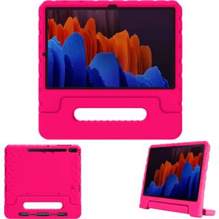 👉 Handvat roze kinderen Kidsproof Backcover met voor de Samsung Galaxy Tab S7 Plus - 8719295442397