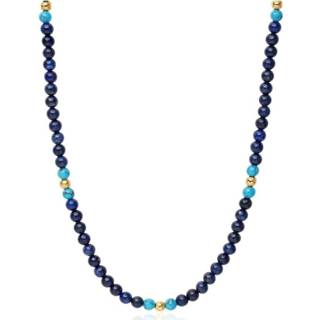 👉 Blauw turkoois goud male Men's Beaded Necklace with Blue Lapis, Bali Turquoise and Gold