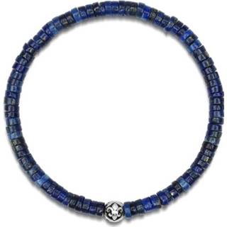 👉 Polsband blauw zilver male Men's Wristband with Blue Lapis Heishi Beads and Silver 1609166965193