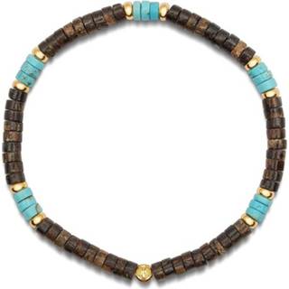 👉 Polsband turkoois goud male blauw Men's Wristband with Turquoise and Coconut Heishi Beads Gold