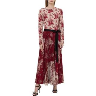 👉 Dress vrouwen rood Floral print pleated