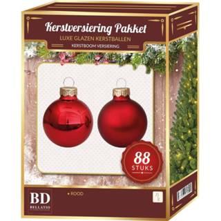 👉 Kerstbal rood rode kerstballen pakket 88-delig Christmas Red Combi Glass