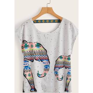 👉 Shirt polyester lichtgrijs grijs Casual Dieren T-shirt Tape