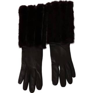 👉 Glove bruin leather s vrouwen Brown Mid Arm Length Fur Gloves 8053286007623