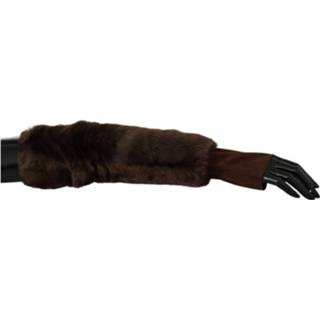 👉 Glove s vrouwen bruin Elbow Length Finger Less Fur Gloves 8053286007319