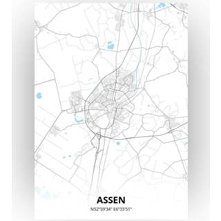 👉 Poster papier zwart Assen Plattegrond - A4 Standaard stijl
