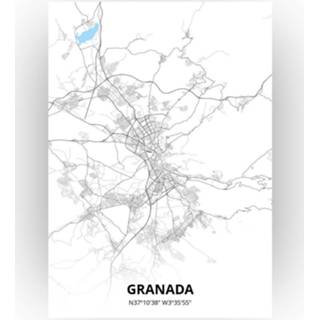 👉 Poster papier zwart Granada Plattegrond - A4 Standaard stijl