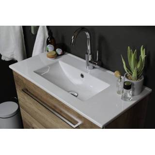 👉 Badmeubel porseleinen Basic Line 39 100x39cm - opbouwgrepen wastafel met 1 kraangat Scotch Oak