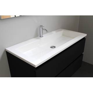 👉 Bewonen Luuk badmeubel - 100cm - acryl wastafel - 1 kraangat - mat zwart - met spiegel - geassembleerd