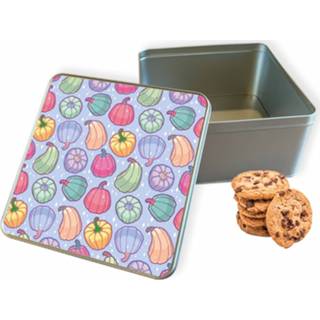 👉 Koektrommel grijs vierkant Magische Pompoenen woon accessoires - Bewaarblik 20x20x10 cm 8720329271548