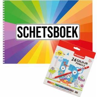 👉 Schetsboek kinderen Kleurenwaaier thema A4 50 paginas met 24 potloden