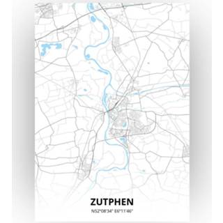 👉 Poster papier zwart Zutphen Plattegrond - A4 Standaard stijl