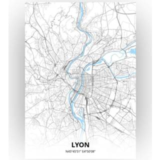 👉 Poster papier zwart Lyon Plattegrond - A4 Standaard stijl