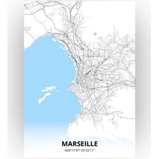 👉 Poster papier zwart Marseille Plattegrond - A4 Standaard stijl