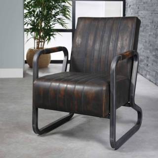 👉 Fauteuil bruin Washed PU leder 'Justus', kleur