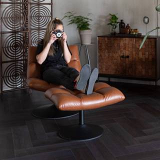 👉 Bruin PU Vintage leder Dutchbone Hocker 'Bar' PU, kleur 8718548050051