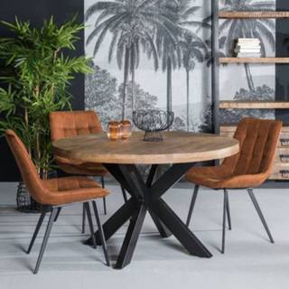 👉 Ronde eettafel staal mangohout hout mannen LivingFurn 'Strong Spider' en staal, 120cm