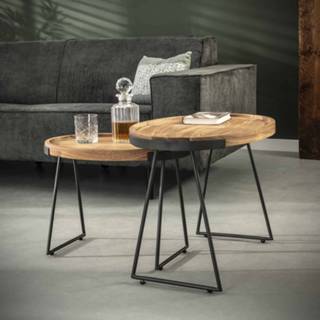 👉 Bijzettafel acaciahout massief acacia naturel 'Minou' Acaciahout, Set van 2 stuks