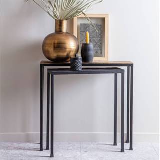 👉 Sidetable zwart brass aluminium WOOOD Exclusive 'Lane' Set van 2 stuks, kleur Zwart/Antique 8714713116065