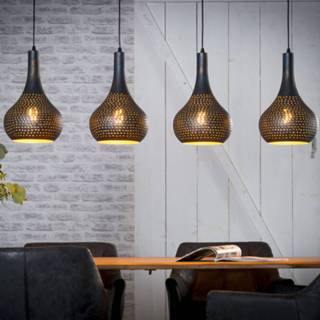 👉 Hang lamp metaal Zwart Bruin Hanglamp 'Judd' 4-lamps, kleur Zwart/bruin 8713244181412